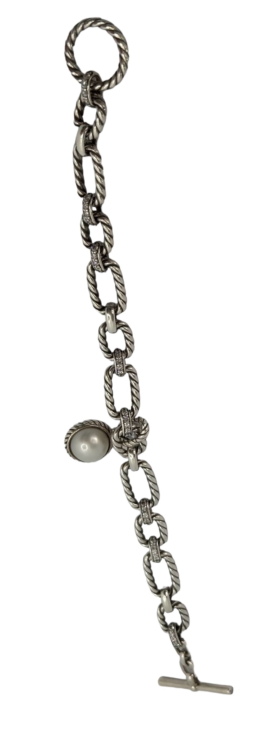 Chain Bracelet Sterling Silver with Diamonds and a Pearl