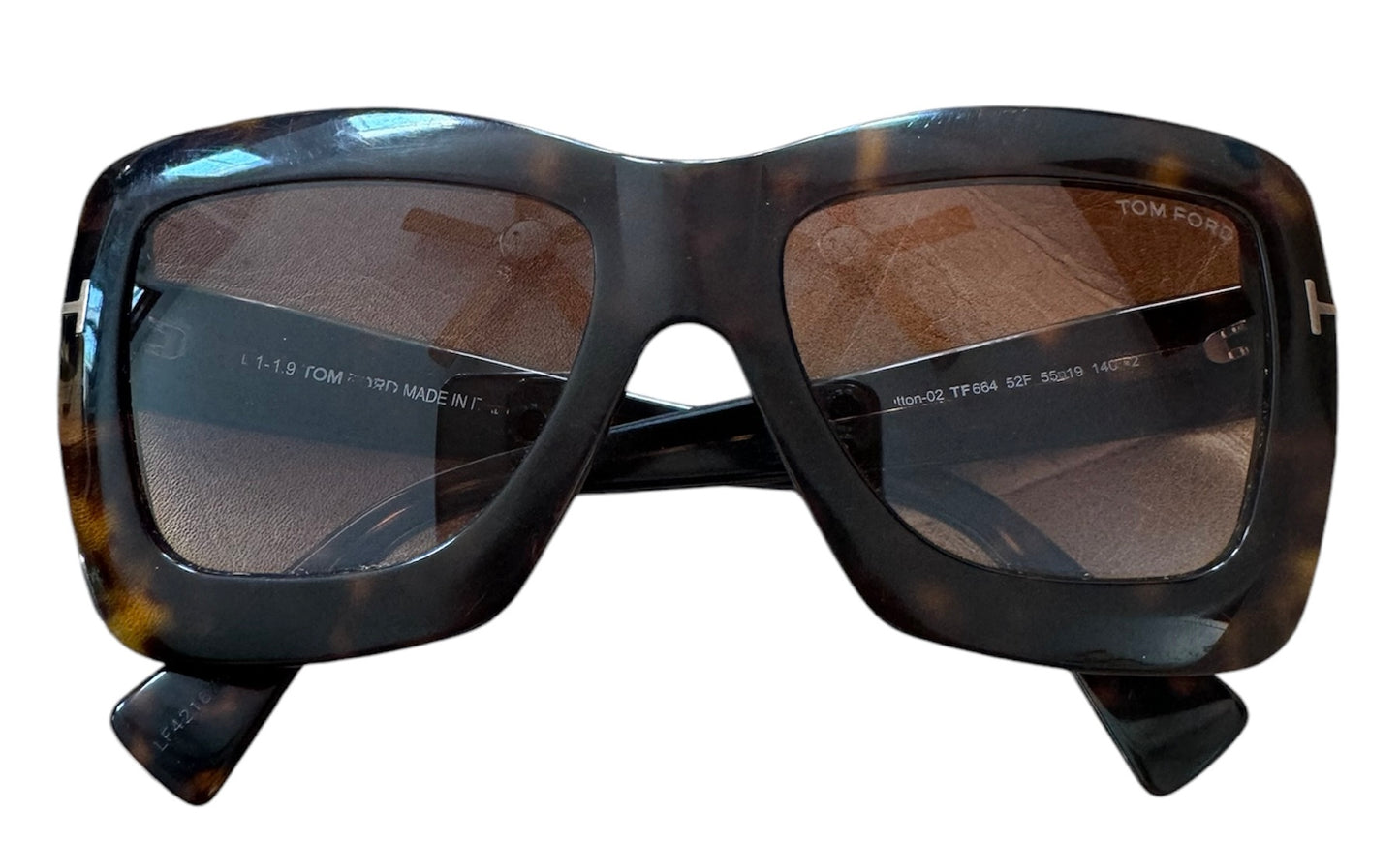 Pre-Owned TOM FORD HUTTON-02 TF664 52F DARK HAVANA 55-19 140 +2