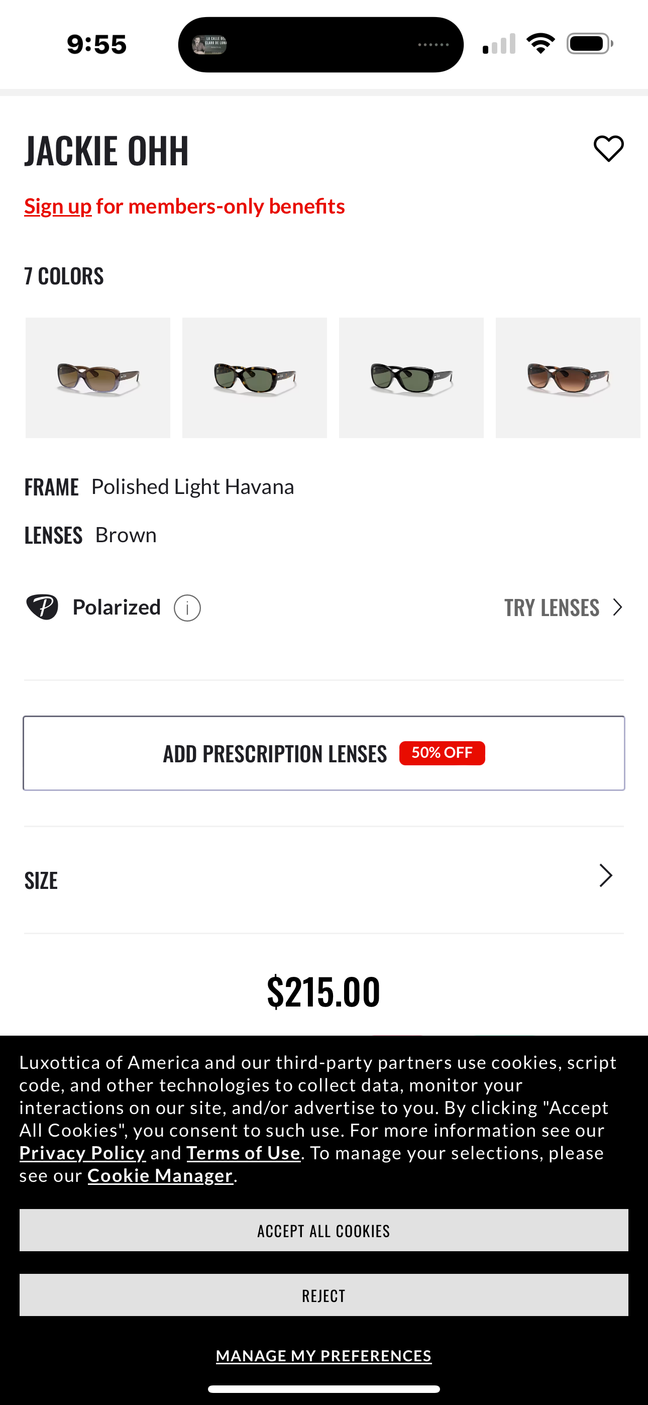 Pre-Owned 💯 Authentic JACKIE OHH RB4102 By Ray Ban Light Havana w/Crystal Brown Polarized Lenses