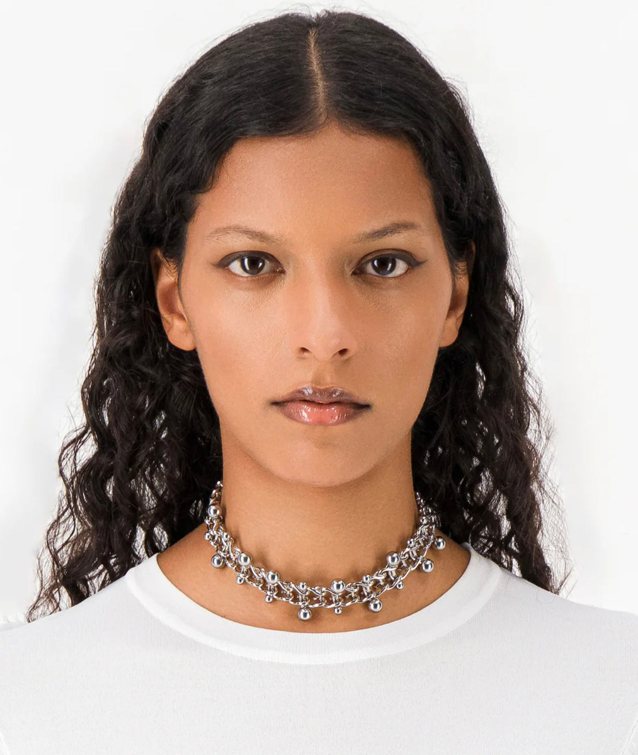 JUSTINE CLENQUET SILVER-TONE PUNK-INSPIRED LARGE LINK CHAIN
CHOKER NECKLACE WITH PIERCING 90S-INSPIRED