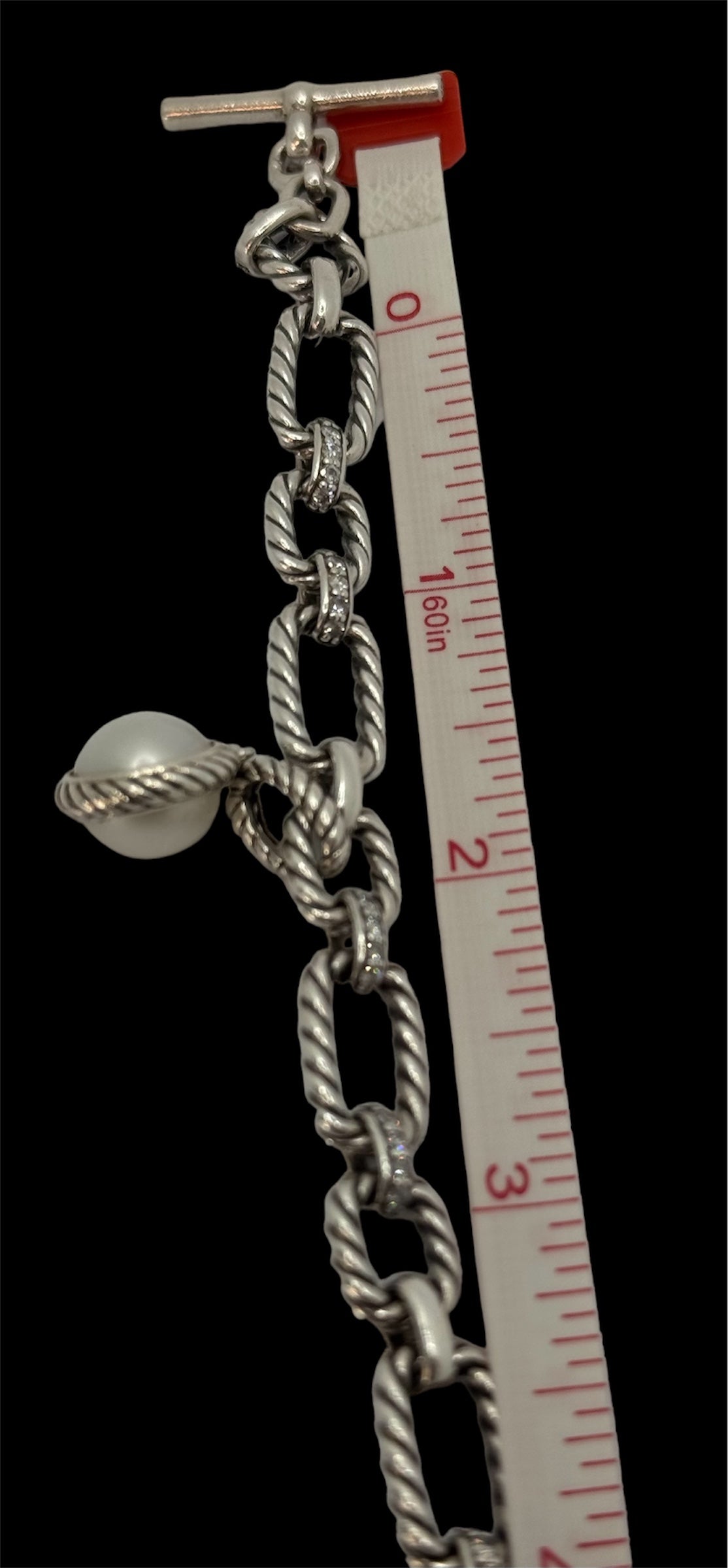 Chain Bracelet Sterling Silver with Diamonds and a Pearl