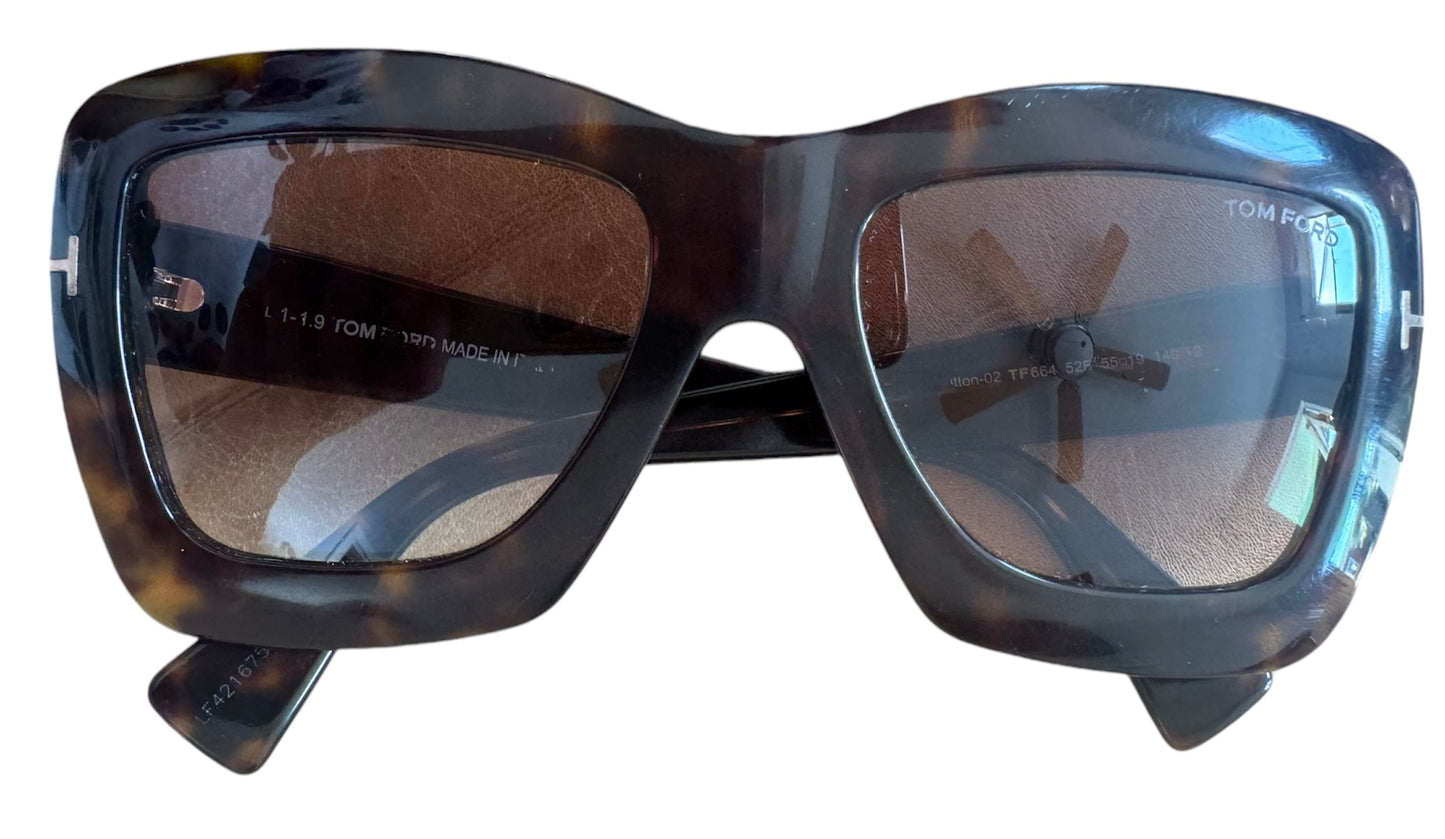 Pre-Owned TOM FORD HUTTON-02 TF664 52F DARK HAVANA 55-19 140 +2