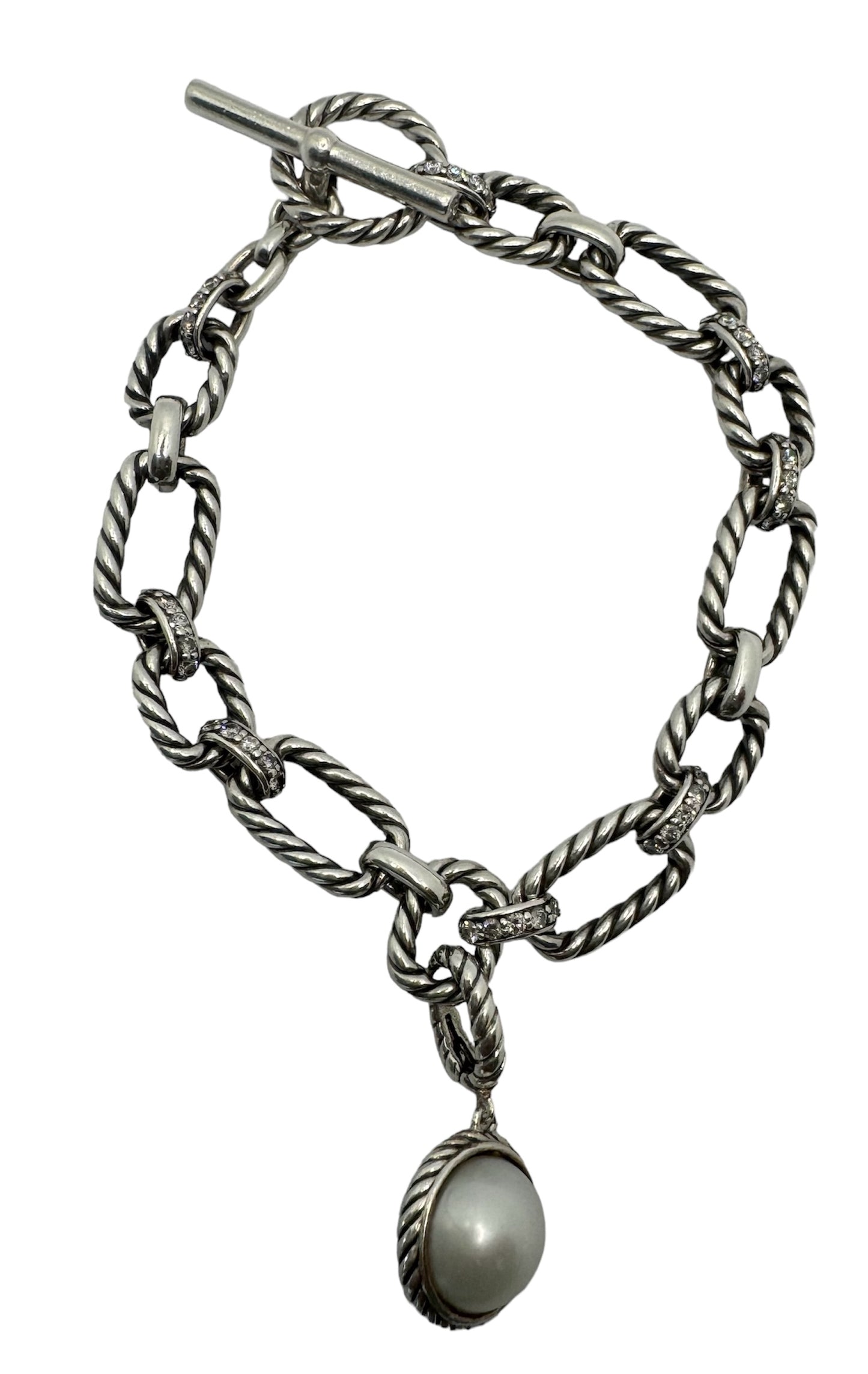 Chain Bracelet Sterling Silver with Diamonds and a Pearl
