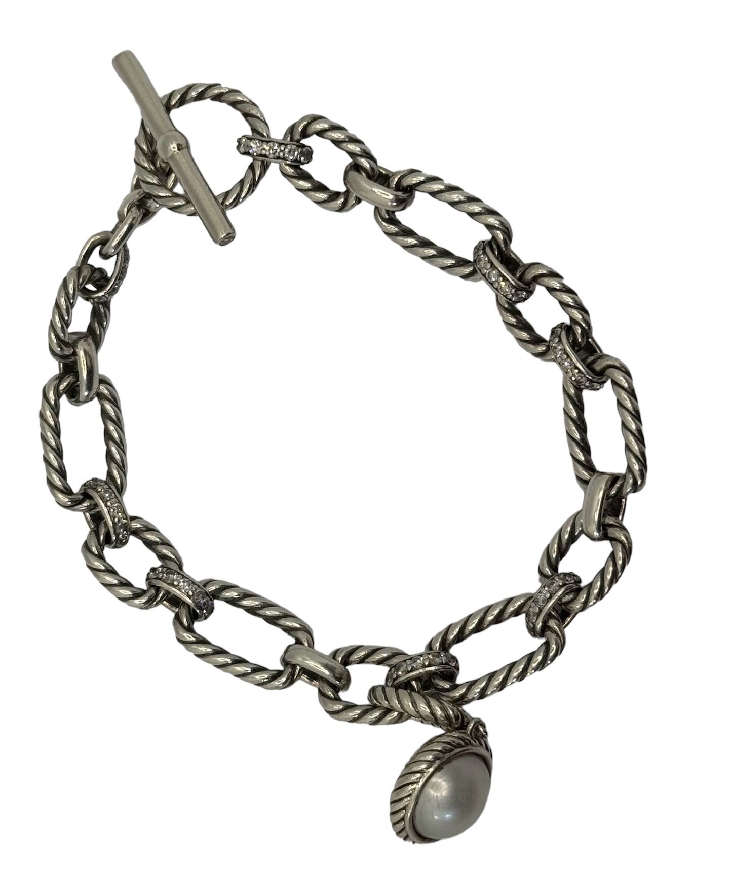 Chain Bracelet Sterling Silver with Diamonds and a Pearl