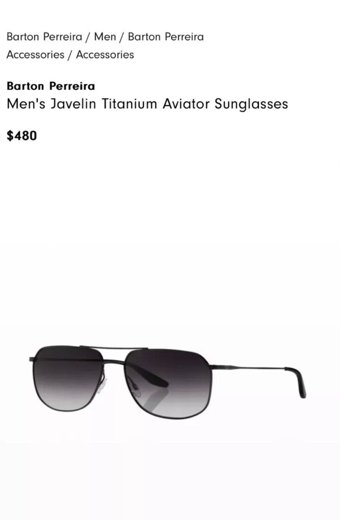 Authentic Barton Perreira Men's Javelin Titanium Aviator Sunglasses Frame Only