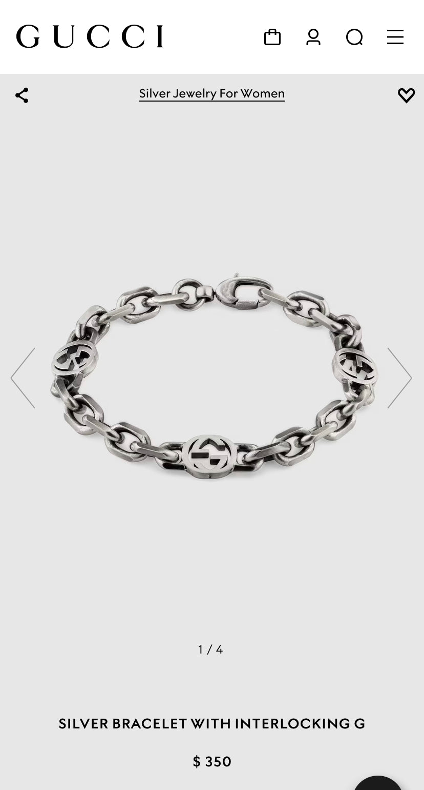 💯 % Authentic Gucci SILVER BRACELET WITH INTERLOCKING G