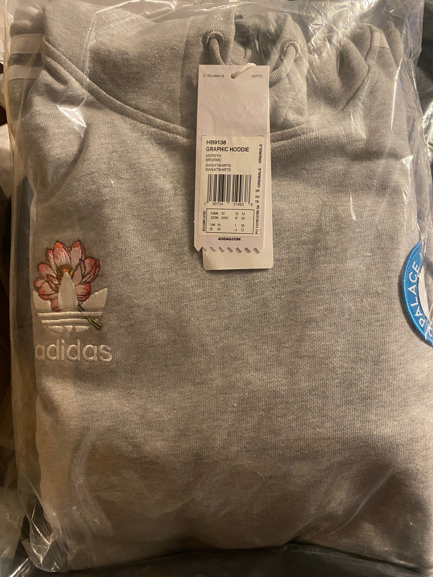 Authentic Palace x adidas Originals Graphic Hoodie - US Medium and S Grey Heather