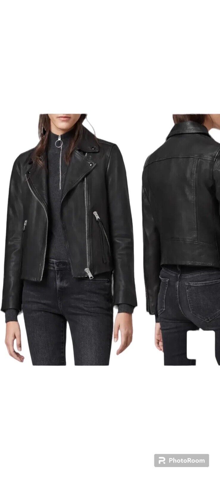 Dalby Leather Black Biker Jacket ALLSAINTS