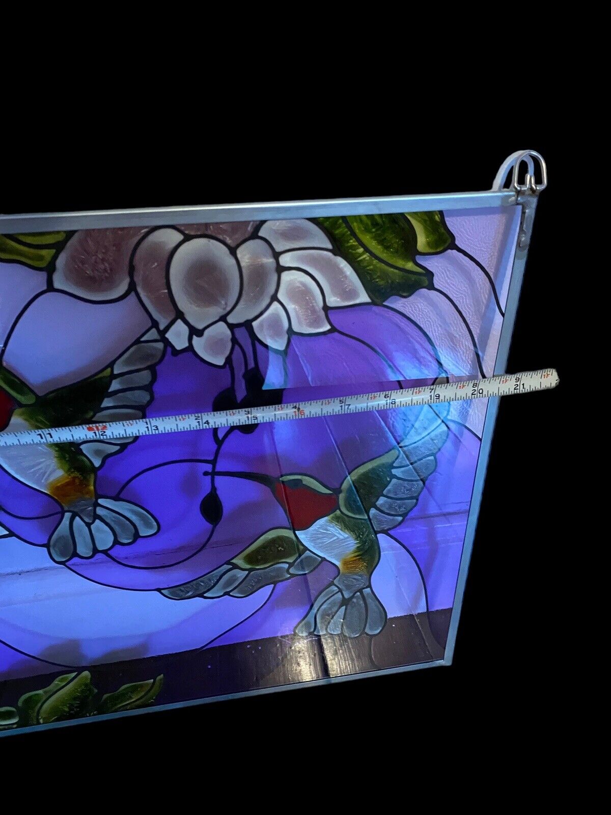 Ruby Hummingbirds Art Glass Panel Wall Window Hanging Suncatcher 14