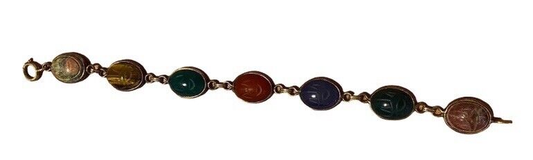 Vintage 14K Yellow Gold Chunky Scarab Beetle Chain Link Bracelet