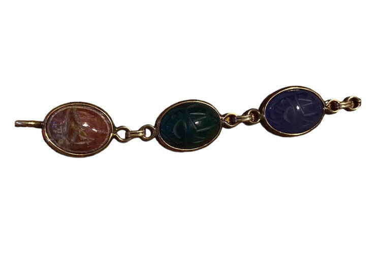 Vintage 14K Yellow Gold Chunky Scarab Beetle Chain Link Bracelet