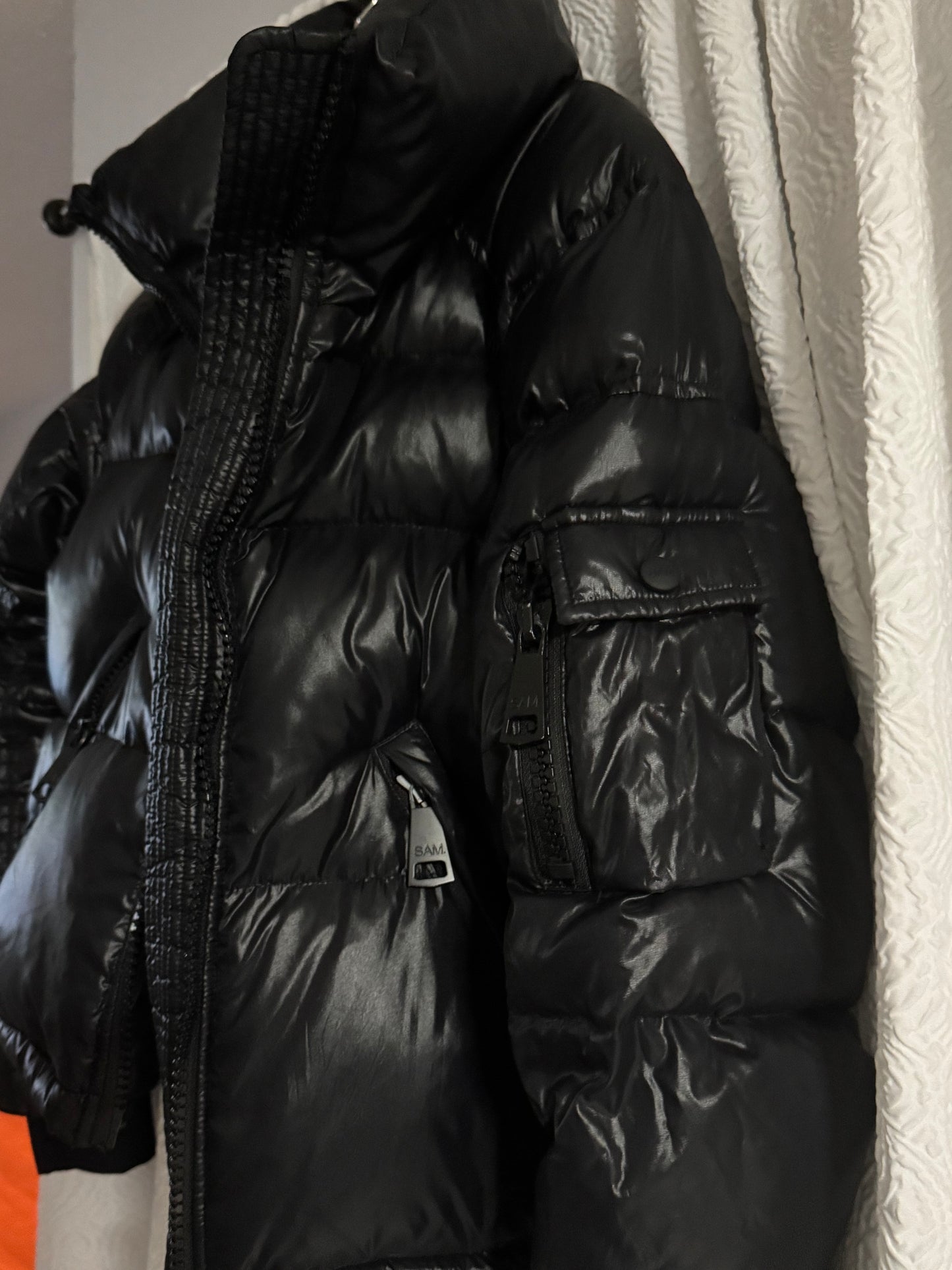 SAM PUFF VEGAN LEATHER DOWN JACKET BLACK SMALL