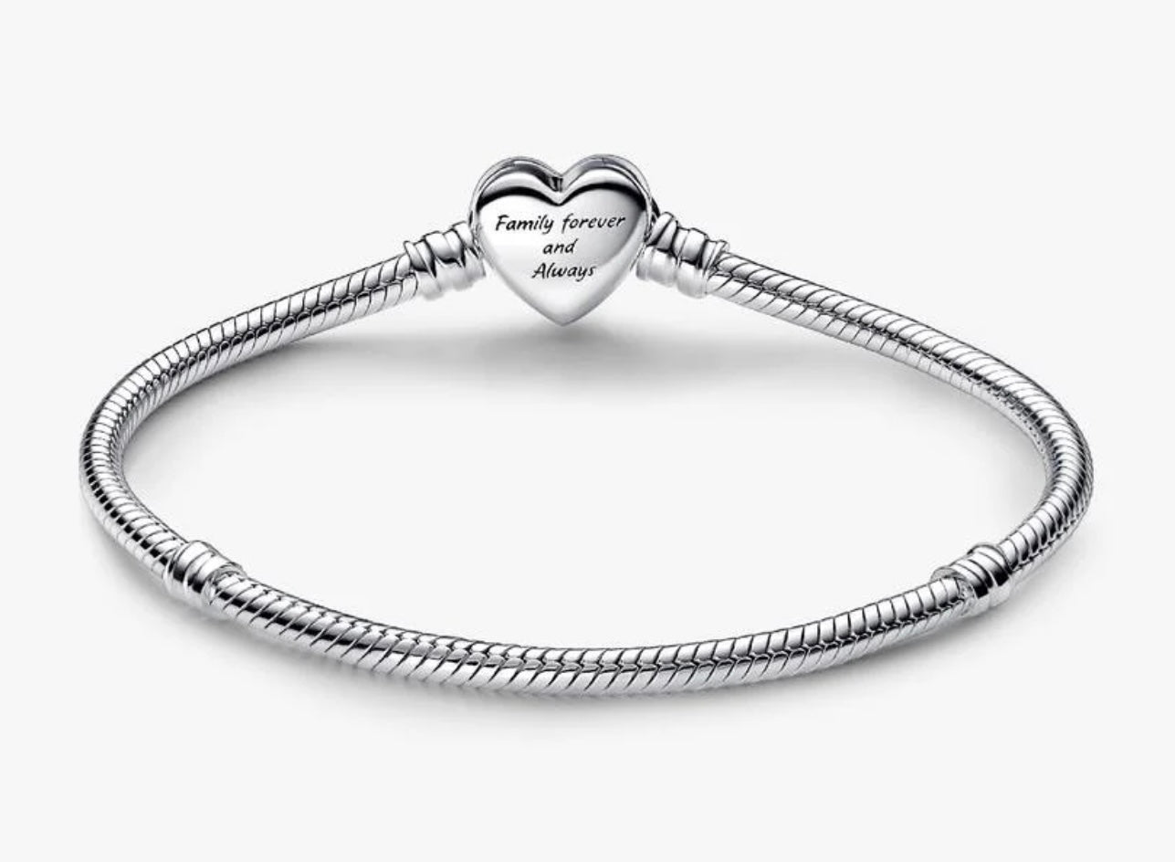 Pandora Moments Sparkling Infinity Heart Clasp Snake Chain Bracelet Sterling silver 7”