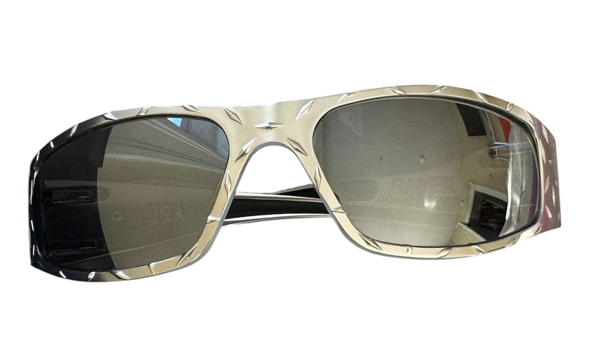 360 Eyewear Raven Icicles Diamond Plate Biker Sunglasses Silver Aluminum USA