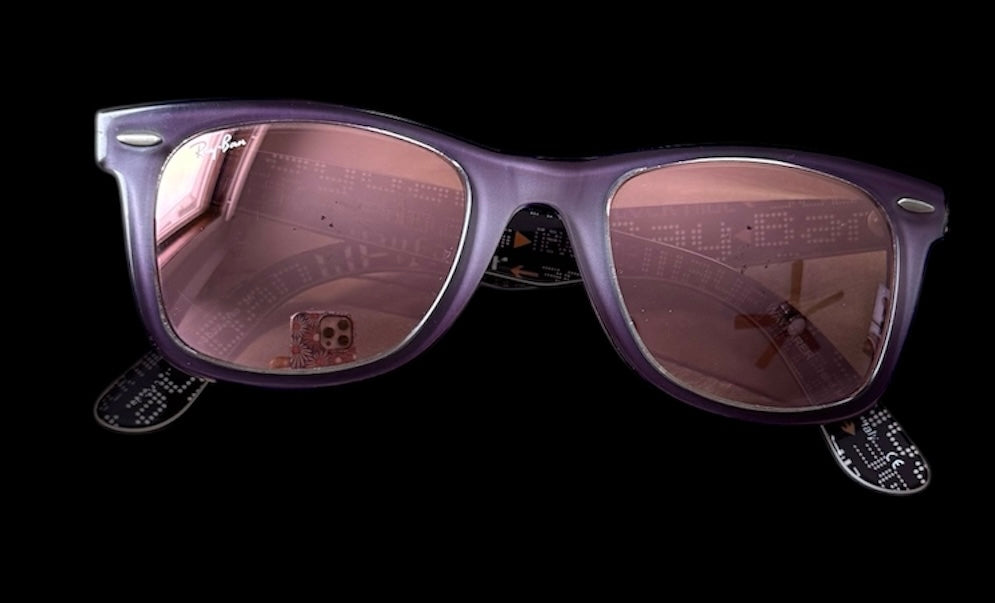Ray-Ban RB 2140 Wayfarer 1201/Z2 Pale Purple Gradient Front with Black Temples/Pink Copper Mirror Lenses