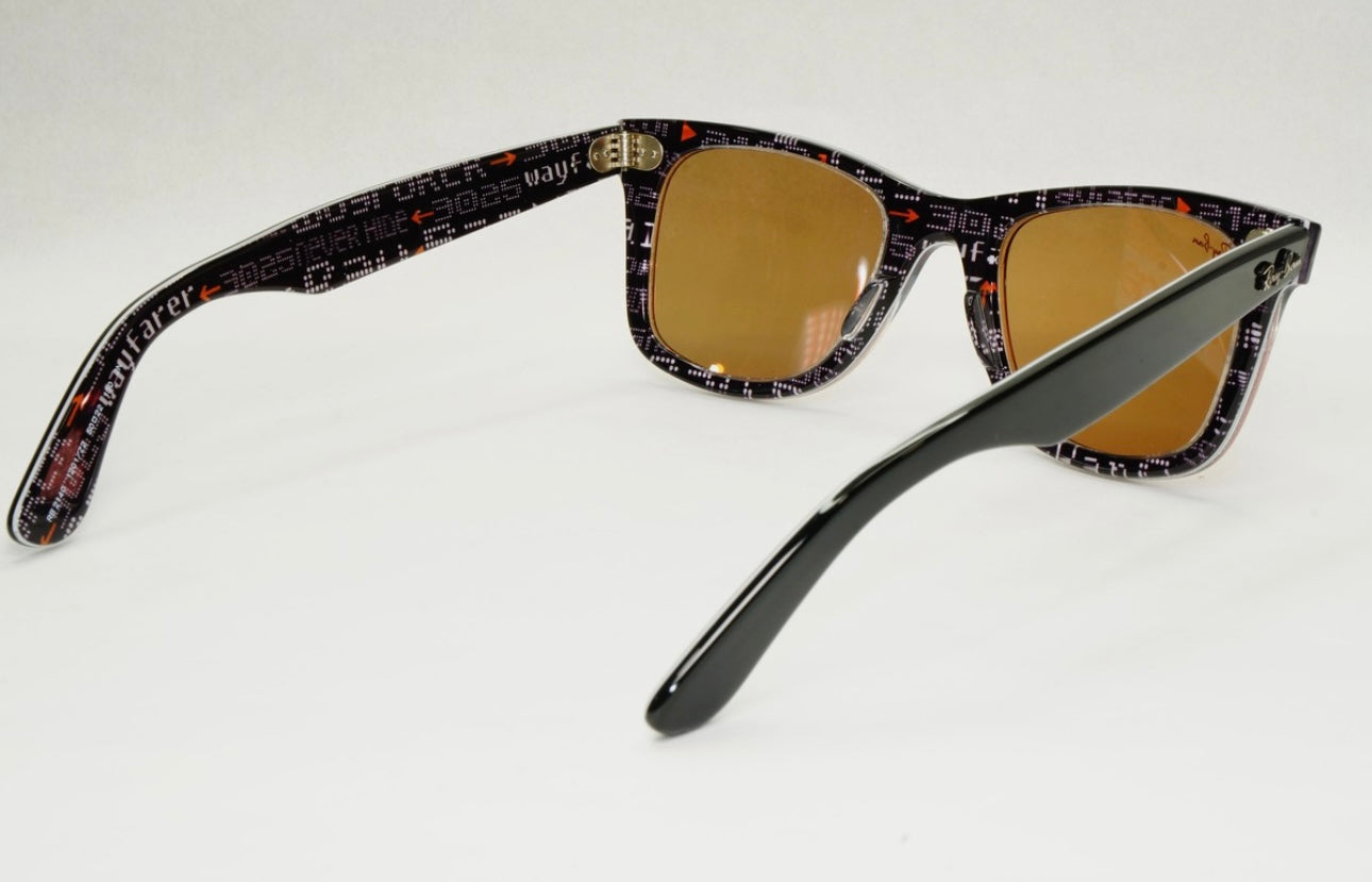 Ray-Ban RB 2140 Wayfarer 1201/Z2 Pale Purple Gradient Front with Black Temples/Pink Copper Mirror Lenses