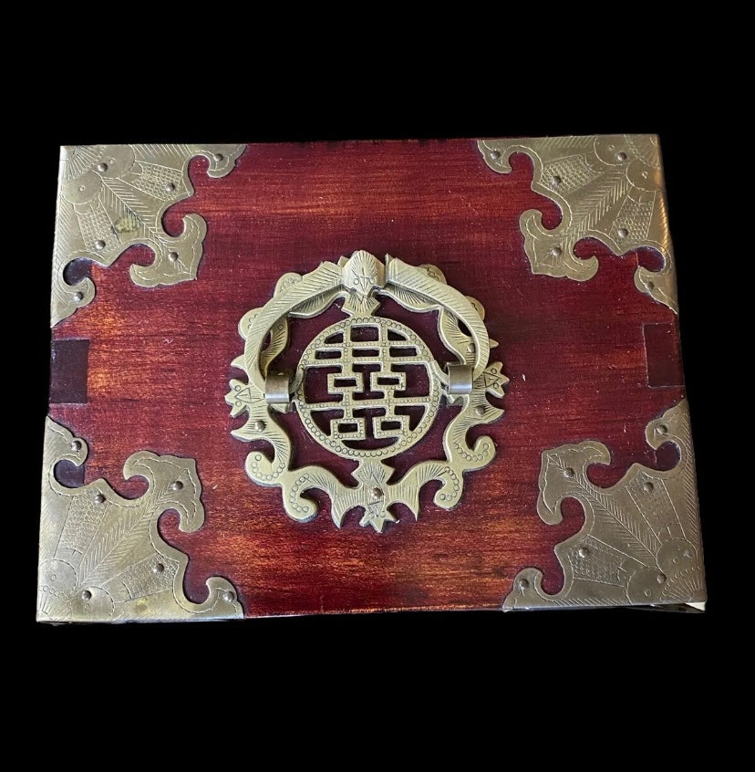 1960s. Chinese Wooden Jewelry Box with Embed Jade.