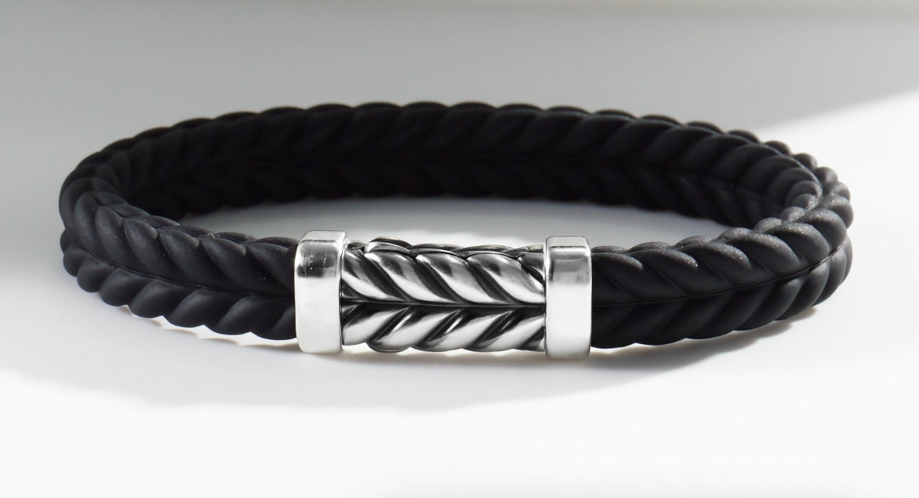 Men's David Yurman Chevron Black Rubber Link Bracelet