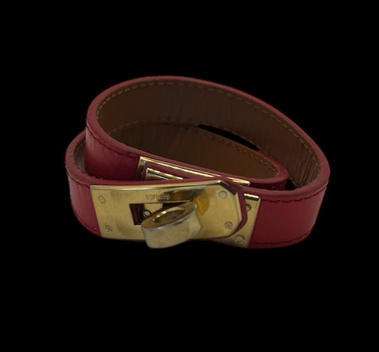 Hermès
Leather Kelly Double Tour Wrap Bracelet Red Epsom Calfskin Leather Gold Hardware S T1