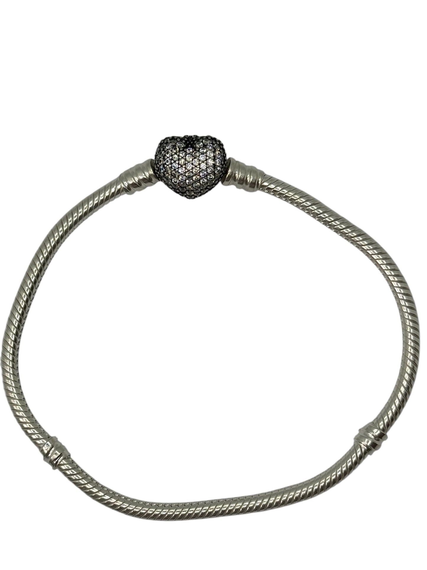 PANDORA FOREVER QUEEN Charm Bracelet for Charms 925 Sterling Silver Signature Silver Snake Chain Bracelet for Women with Sparkling Cubic Zirconia Heart Clasp Charm Authentic