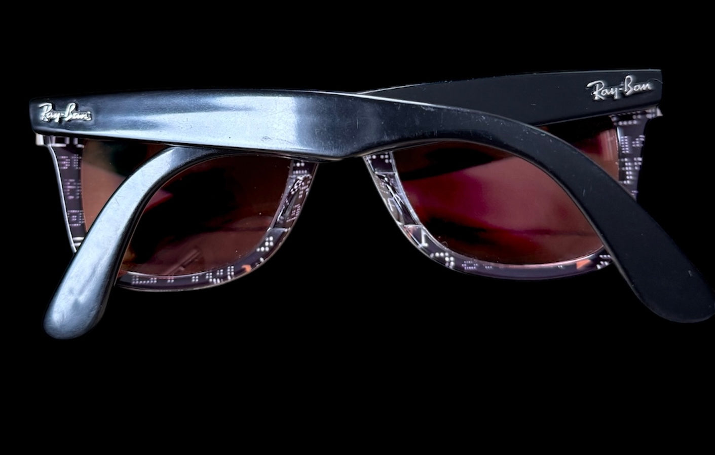 Ray-Ban RB 2140 Wayfarer 1201/Z2 Pale Purple Gradient Front with Black Temples/Pink Copper Mirror Lenses