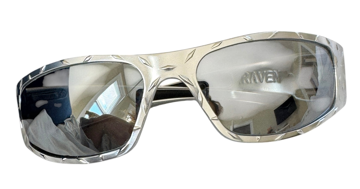 360 Eyewear Raven Icicles Diamond Plate Biker Sunglasses Silver Aluminum USA