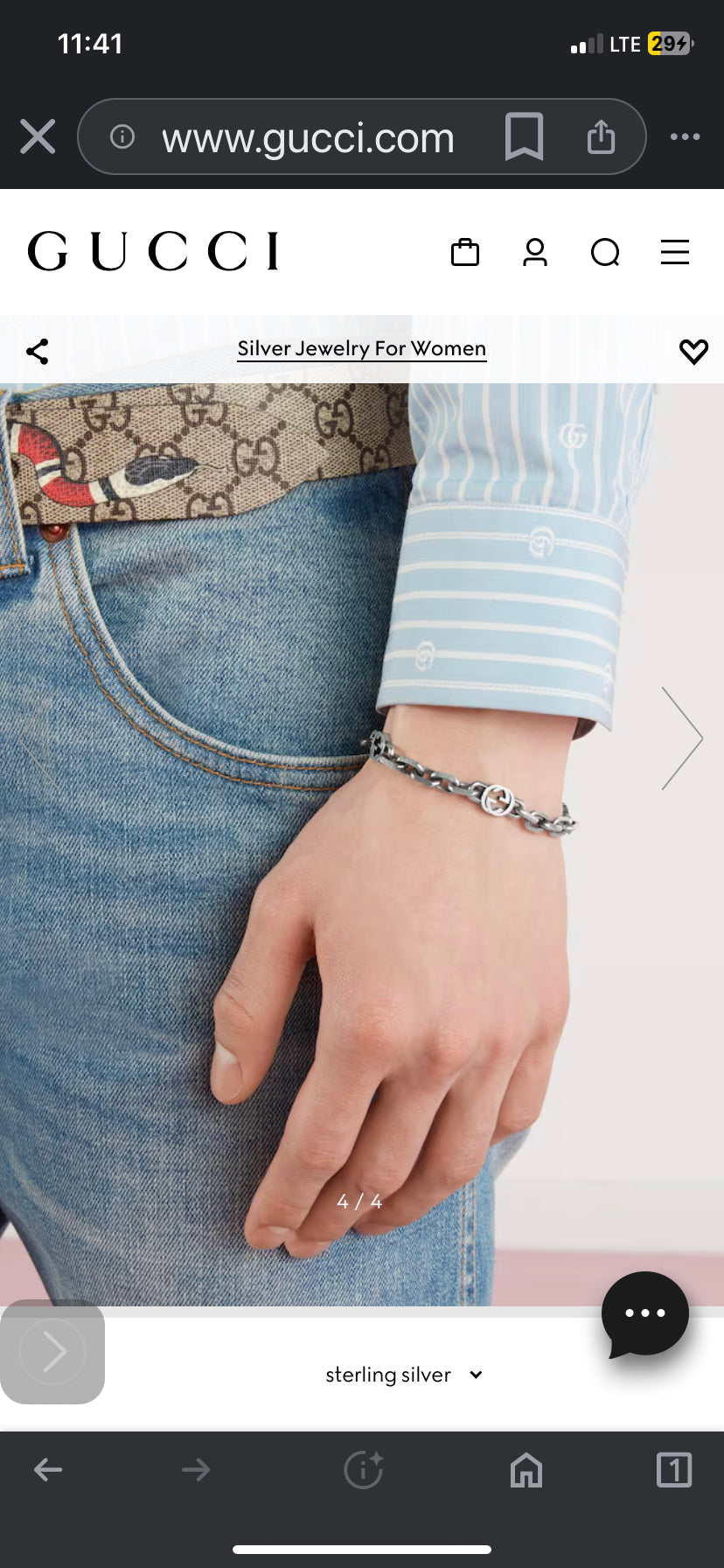 💯 % Authentic Gucci SILVER BRACELET WITH INTERLOCKING G