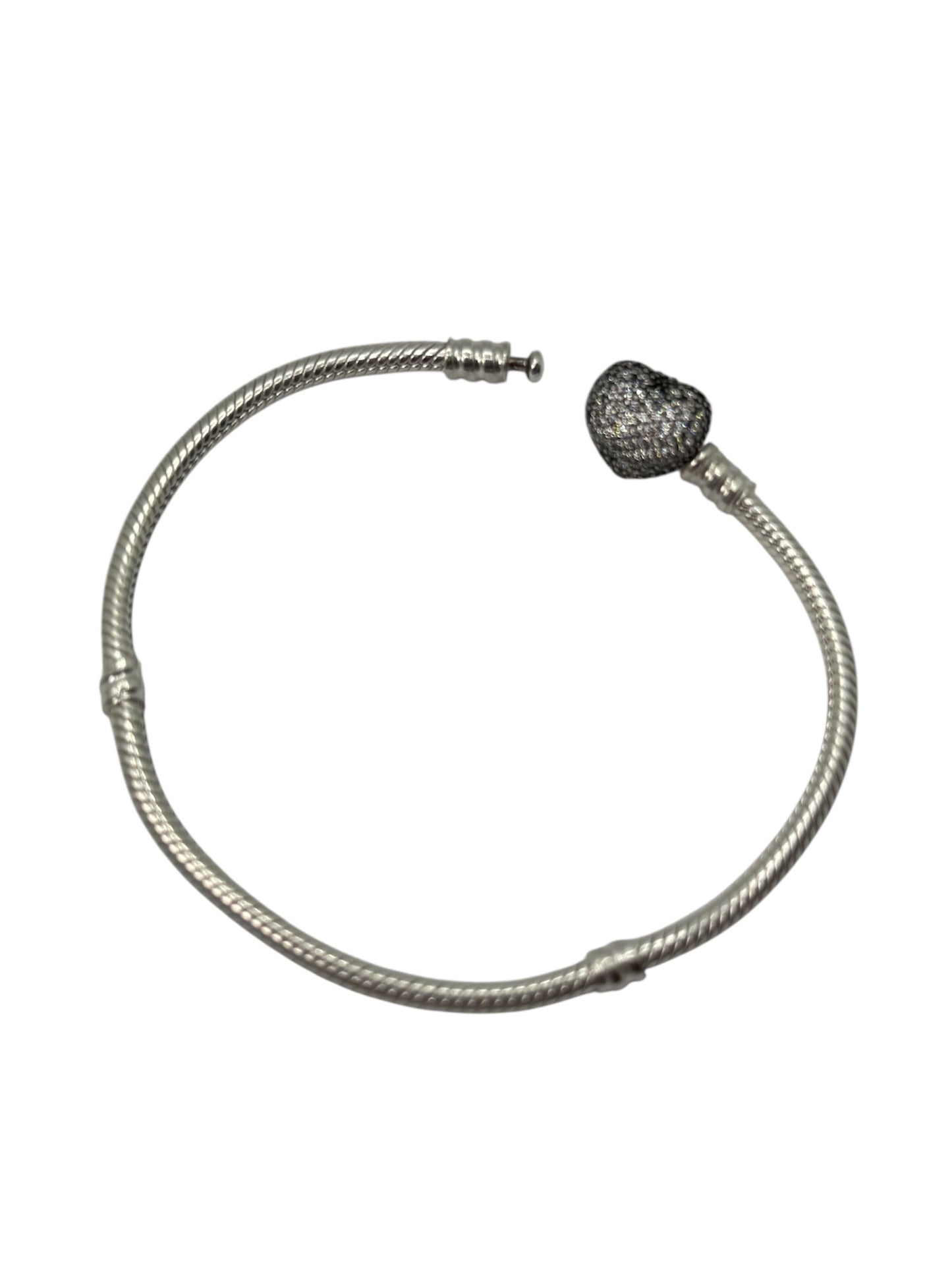 PANDORA FOREVER QUEEN Charm Bracelet for Charms 925 Sterling Silver Signature Silver Snake Chain Bracelet for Women with Sparkling Cubic Zirconia Heart Clasp Charm Authentic