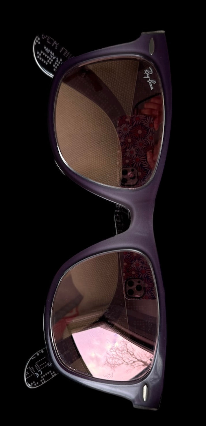 Ray-Ban RB 2140 Wayfarer 1201/Z2 Pale Purple Gradient Front with Black Temples/Pink Copper Mirror Lenses