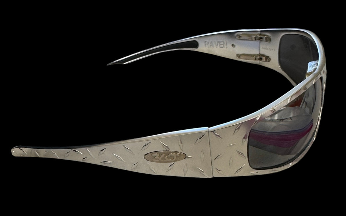 360 Eyewear Raven Icicles Diamond Plate Biker Sunglasses Silver Aluminum USA