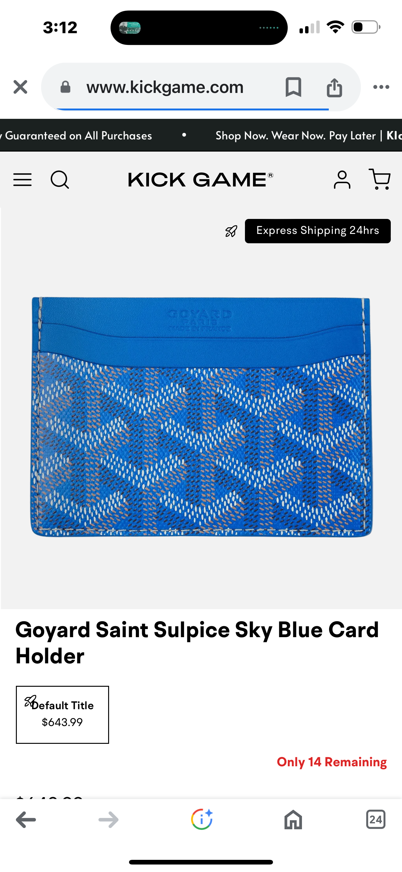 Pre-Owned Authentic Goyard Saint Sulpice Sky Blue Card Holder