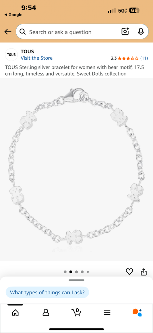 RETIRED !!! TOUS Sterling silver bracelet for women with bear motif, 17.5 cm long, timeless and versatile, Sweet Dolls collection