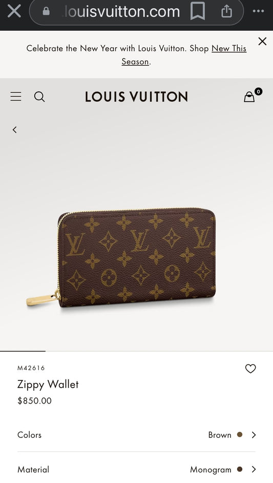 💯% Authentic Louis Vuitton Zippy Wallet Brown Rose Ballerine Monogram