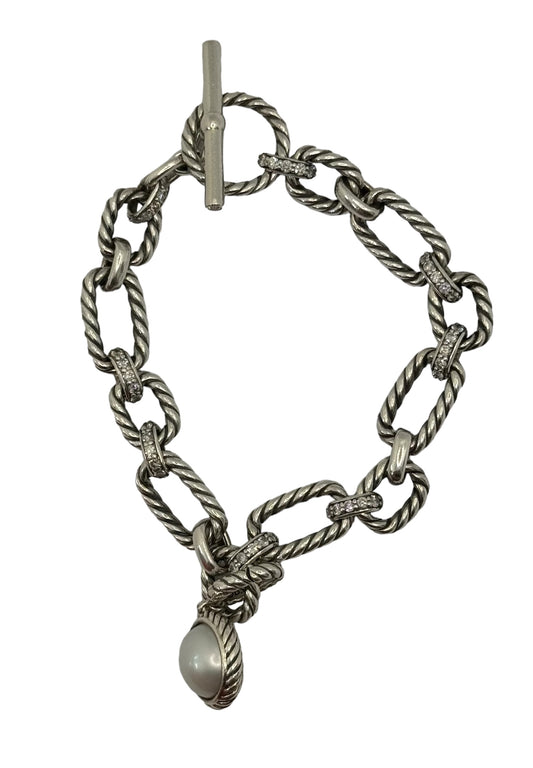 Chain Bracelet Sterling Silver with Diamonds and a Pearl