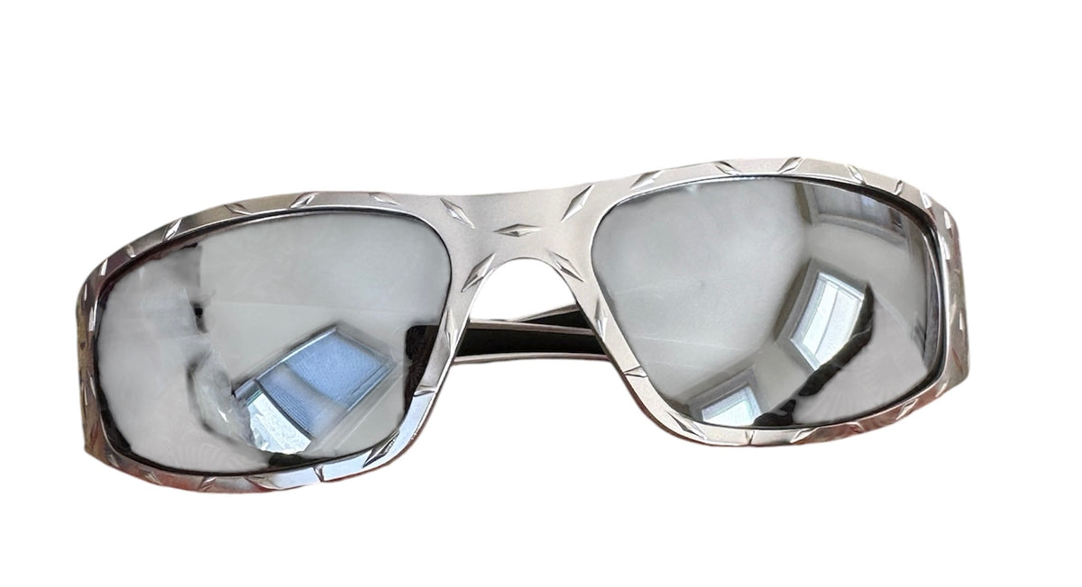 360 Eyewear Raven Icicles Diamond Plate Biker Sunglasses Silver Aluminum USA