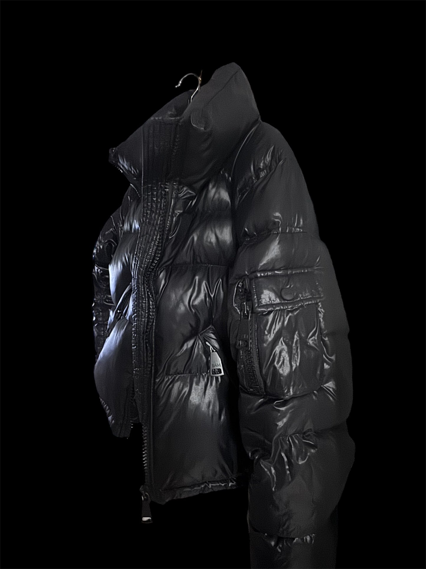 SAM PUFF VEGAN LEATHER DOWN JACKET BLACK SMALL