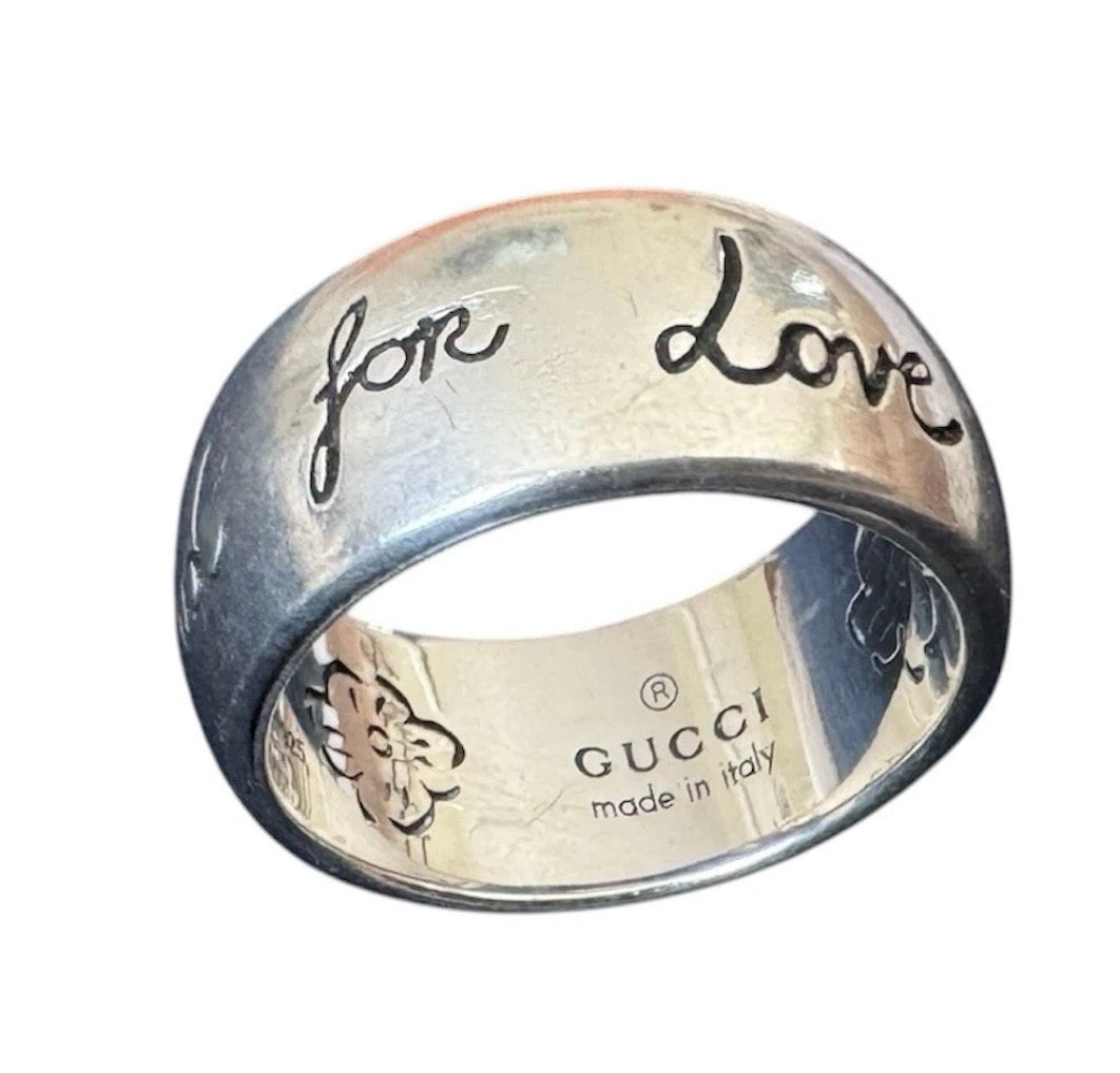 SILVER GUCCI INTERLOCKING G Wide Band RING 925  Made In Italy 9MM Sz 6.25