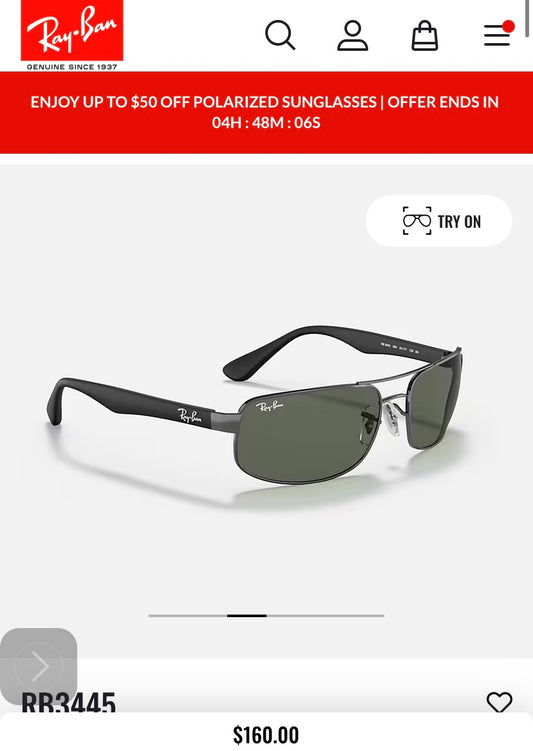 💯% Ray Ban RB3445 004 Frame Gunmetal 61-17 130 3N