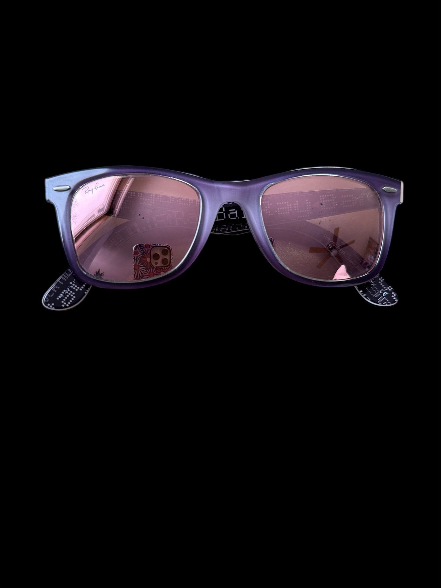 Ray-Ban RB 2140 Wayfarer 1201/Z2 Pale Purple Gradient Front with Black Temples/Pink Copper Mirror Lenses