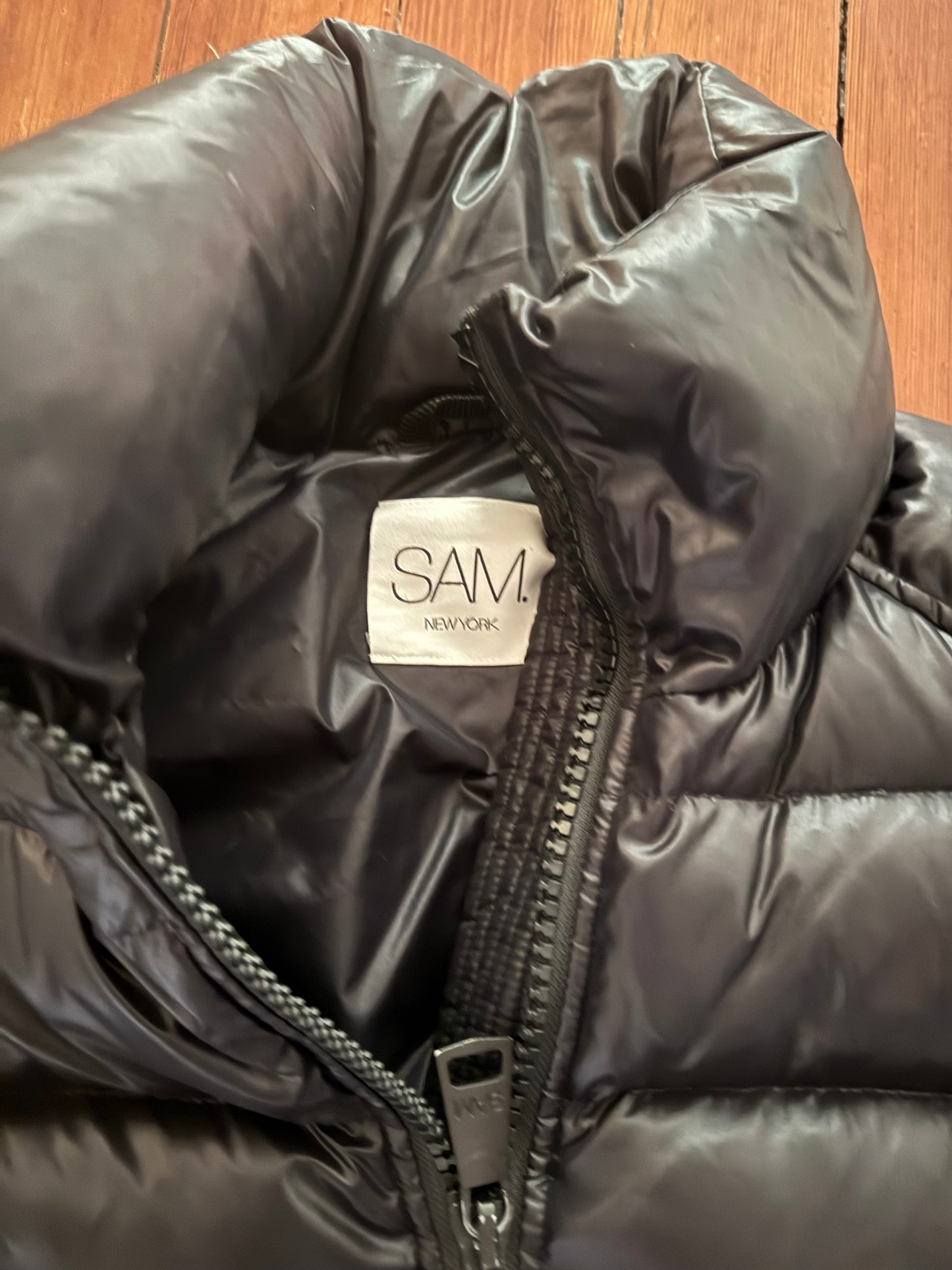 SAM PUFF VEGAN LEATHER DOWN JACKET BLACK SMALL