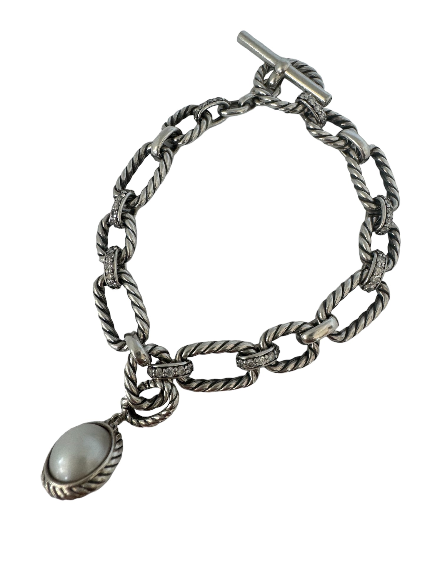 Chain Bracelet Sterling Silver with Diamonds and a Pearl