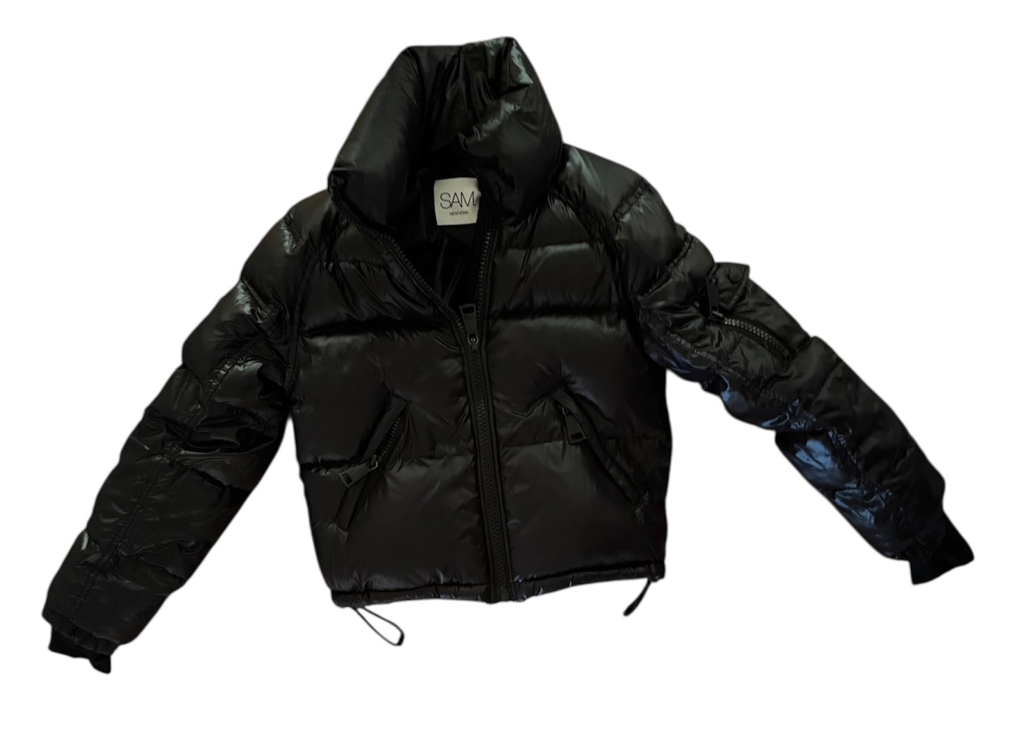 SAM PUFF VEGAN LEATHER DOWN JACKET BLACK SMALL