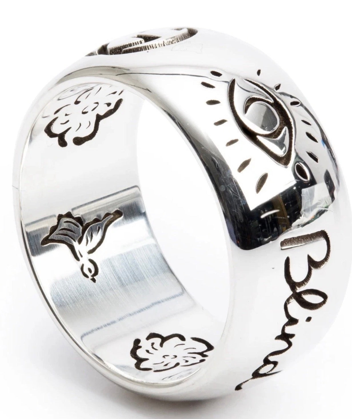 SILVER GUCCI INTERLOCKING G Wide Band RING 925  Made In Italy 9MM Sz 6.25