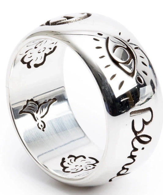 SILVER GUCCI INTERLOCKING G Wide Band RING 925  Made In Italy 9MM Sz 6.25