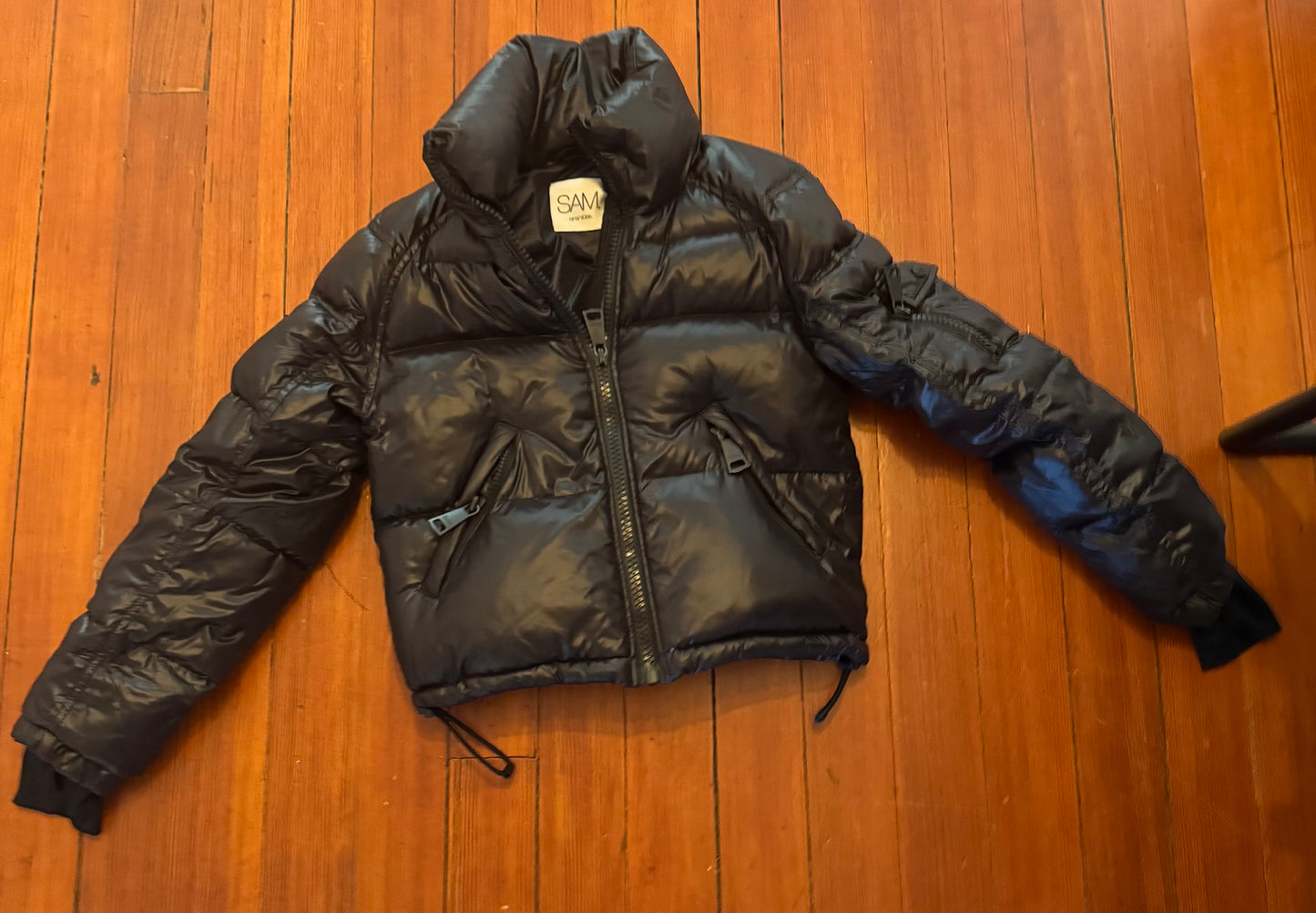 SAM PUFF VEGAN LEATHER DOWN JACKET BLACK SMALL