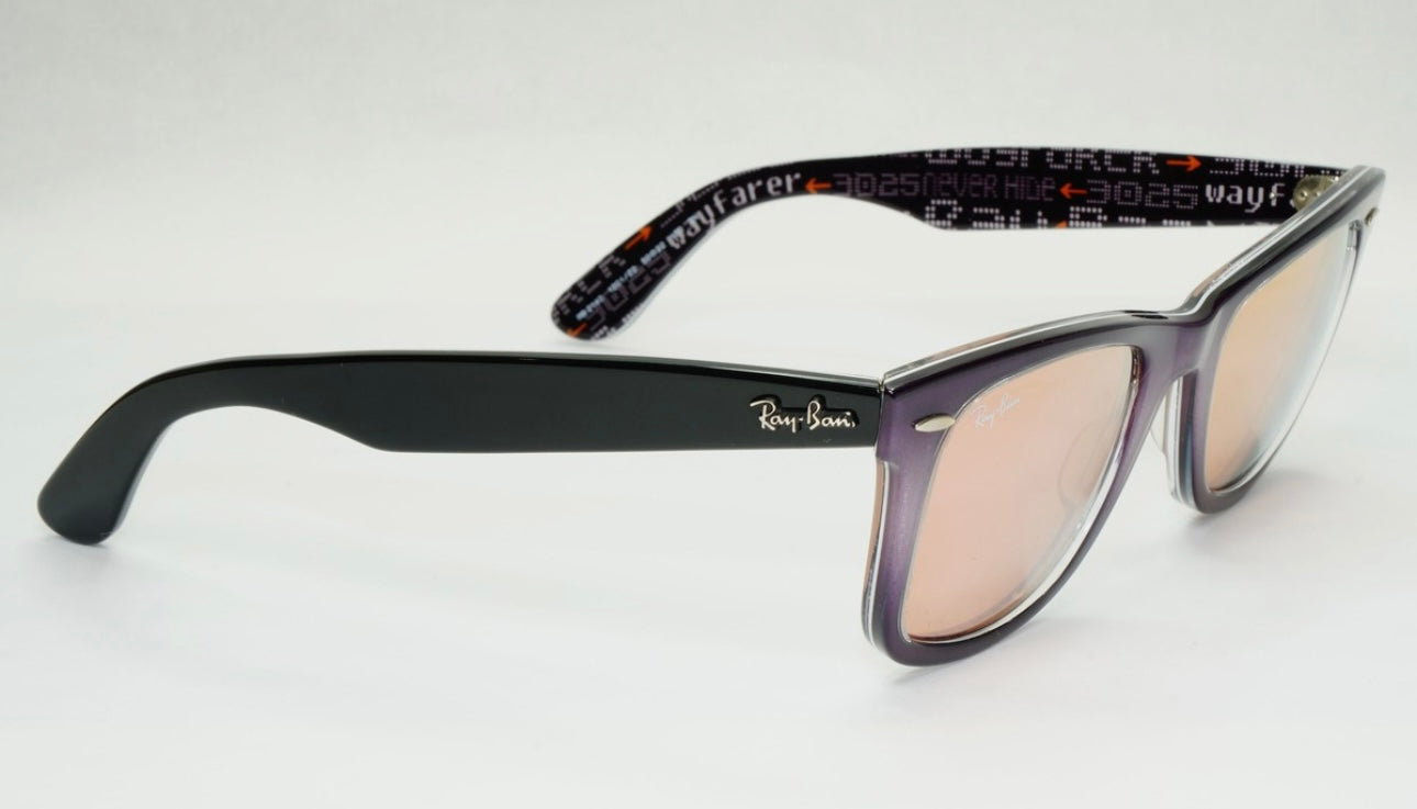 Ray-Ban RB 2140 Wayfarer 1201/Z2 Pale Purple Gradient Front with Black Temples/Pink Copper Mirror Lenses