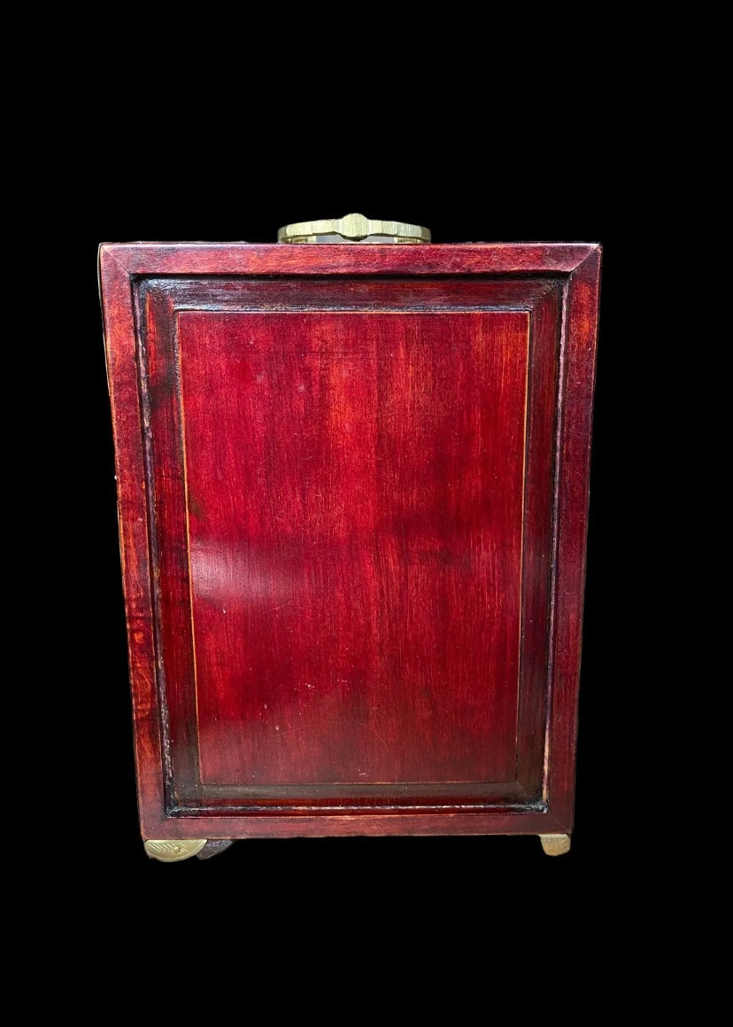 1960s. Chinese Wooden Jewelry Box with Embed Jade.