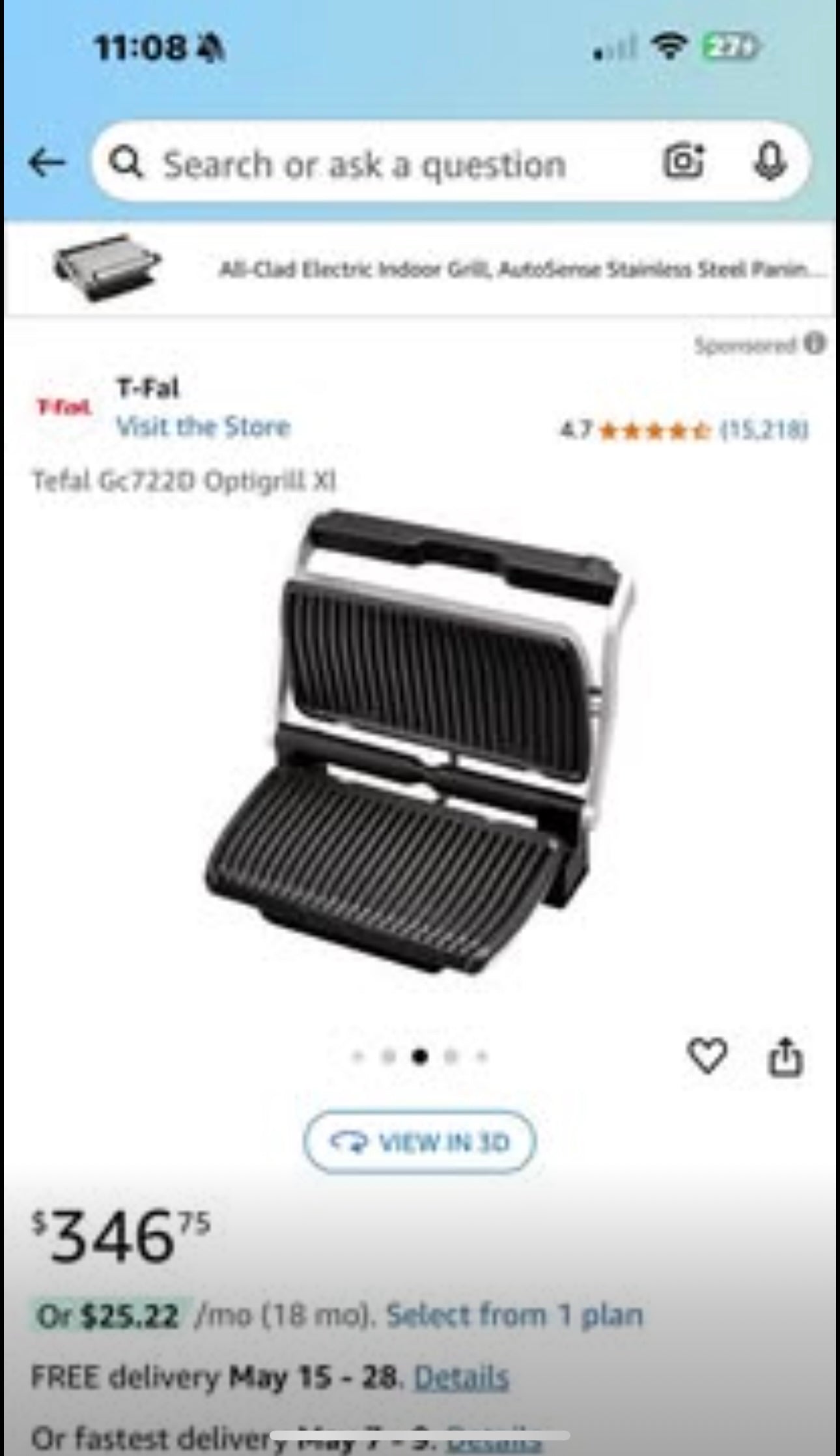 Tefal Gc722D Optigrill XI