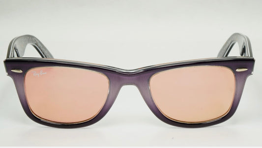 Ray-Ban RB 2140 Wayfarer 1201/Z2 Pale Purple Gradient Front with Black Temples/Pink Copper Mirror Lenses