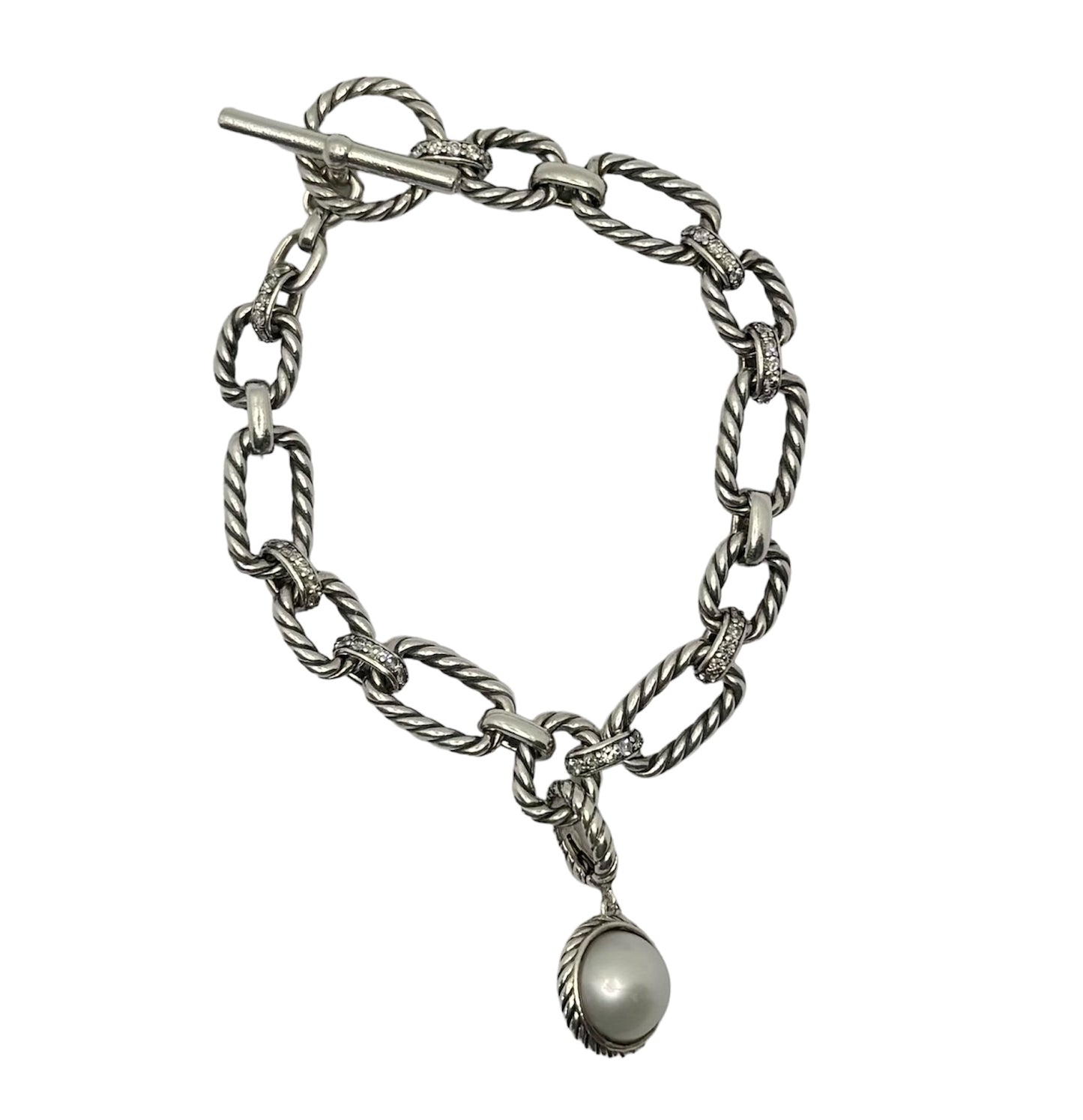 Chain Bracelet Sterling Silver with Diamonds and a Pearl